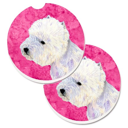 Carolines Treasures Pink Westie Set of 2 Cup Holder Car Coaster LH9360PKCARC